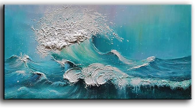 YaSheng Art - 24x48inch landscapes Abstract Art Painting，Oil Painting on Canvas Texture Blue Ocean scenery 3D Oil Painting Hand-Painted Abstract Artwork Canvas Wall Art Paintings Modern Home Decor Art