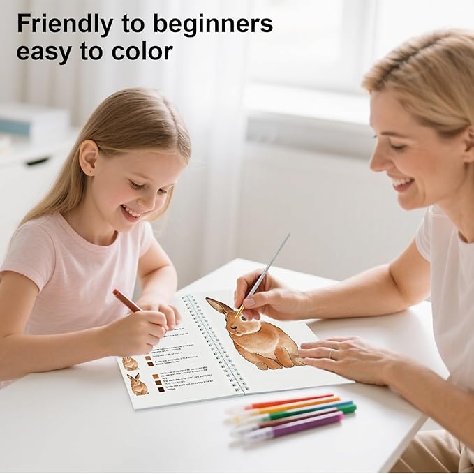 Watercolor Workbook for Beginners with Step-by-Step - 12 Watercolor Coloring Pages - 100% Cotton 300gsm/140lb Watercolor Paper - Gift for Women,Adults,Teens (Animals)