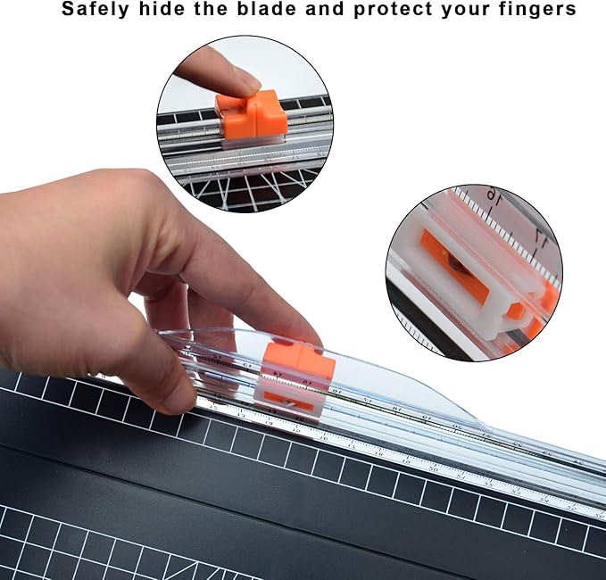 ArtAt A4 Paper Cutter Guillotine Trimmer - 12 Inch Heavy Duty Craft & Office Tool with Automatic Safety Blade, Side Ruler for Cardstock, Coupons, Photos, Labels (Black)