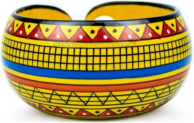 Nagina International Ceramic Attractively Hand Painted Gorgeous Stoneware Yarn Ball Storage Bowl with Innovative Dispensing Curl | Knitting & Crochet Accessions (Medium, African Yellow)