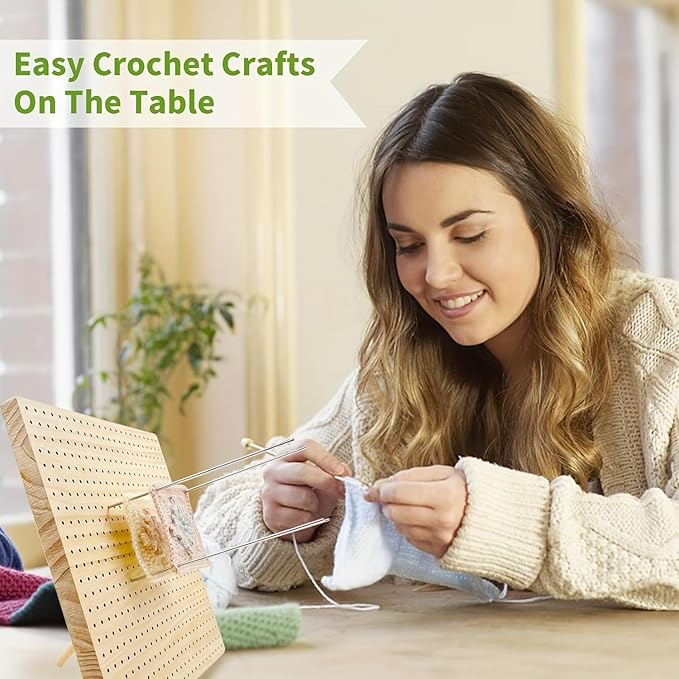 HAND U JOURNEY 9 Inch Premium Wooden Crochet Blocking Board - Complete Crochet Accessories Set with 12 Steel Pins - Ideal for Knitting, Granny Squares, and Projects