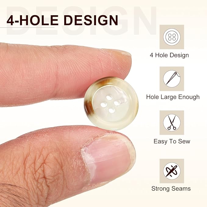 HARFINGTON 24pcs Sewing Button 20mm (3/4") 4 Holes Resin Round Buttons Craft Sewing Accessories for Clothing DIY Crafts Decoration, White