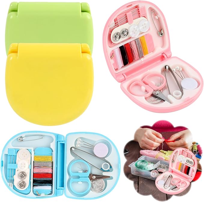 RJLCTH 4 Pcs Mini Sewing Kit Travel Size, Portable Emergency Sewing Kit for Beginners Brides Travelers DIY Clothing Repairs, Thread Needle Scissors Set, Yellow Pink Green Blue