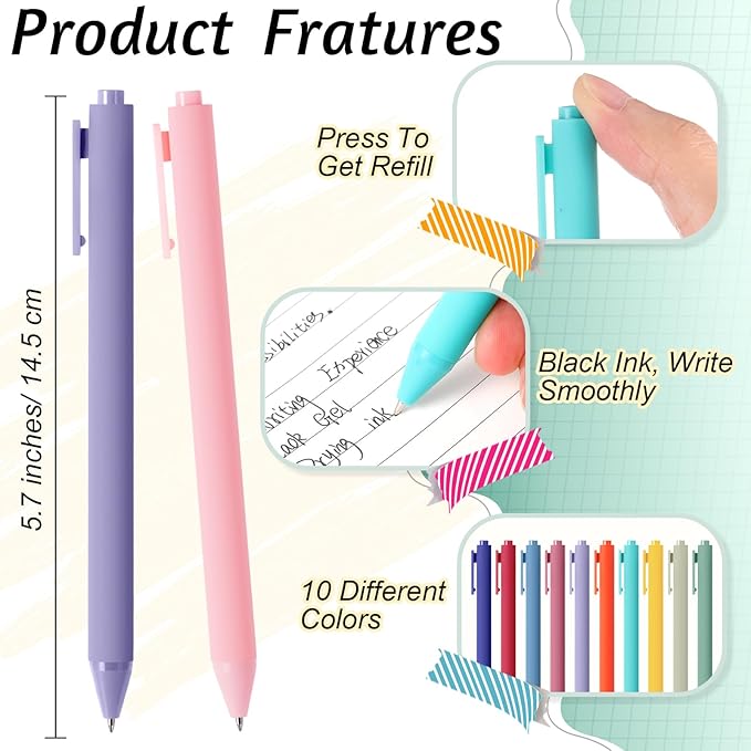 Crtiin 50 Pcs Gel Ink Pens Bulk, Black Ink 0.5mm Fine Point Retractable Pen Smooth Writing Office Supplies for Teacher Server Nurse Christmas Charity Donation Valentine (Rainbow Colors)