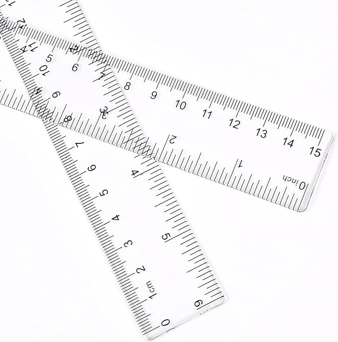 Clear Plastic Ruler 6 Inch Straight Rulers, Shatterproof Ruler with Inches and Centimeters for School Classroom, Home, or Office (2pcs)