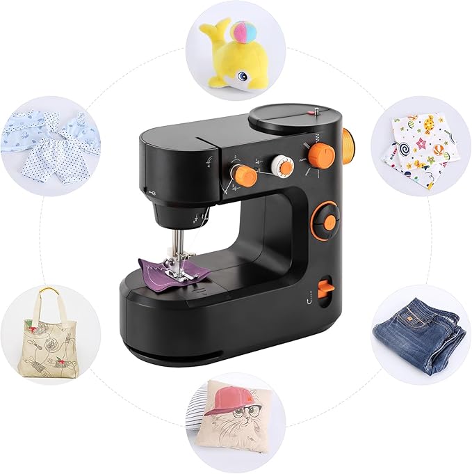 Portable Electric Household Sewing Machine - Straight & Reverse Sewing, Automatic Thread Winding, LED Light for Clothing, Pants, Silk (Black)
