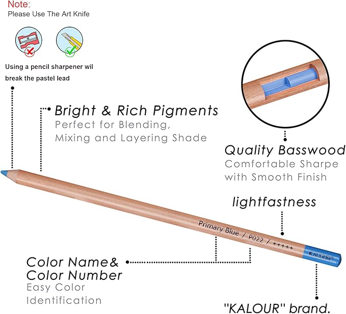 KALOUR Pro Pastel Chalk Colored Pencils,Set of 50 Colors,Color Charcoal Pencils for Drawing Sketching Coloring Shading,Art Supplies for Adults Artists