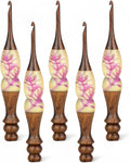 Resin Floral Crochet Hook Set – Ergonomic Wooden Handle with Handcrafted Flower Design, Comfortable Grip Crochet Needles for Knitting & DIY Craft Projects (Brown, 8 mm)