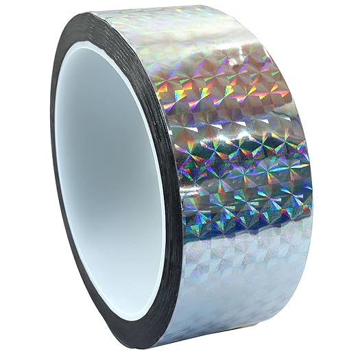 1.37 Inch Self-Adhesive Holographic Reflective Tape, Glitter Duct Tape Prism Tape for Keep Birds Away, DIY Art, Daily Use, Craft Project, Home Decoration, Holiday Packing(Silver,55Yard)