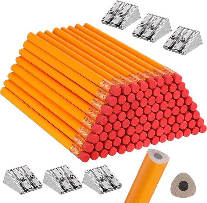 Fainne 102 Pcs Bulk Thick Jumbo Graphite Pencils Set 96 Fat Giant Large Pencils and 6 Sharpeners Enhanced Grip for Art Drafting Writing Drawing Office and Home Use(Orange, Gold,Triangle)