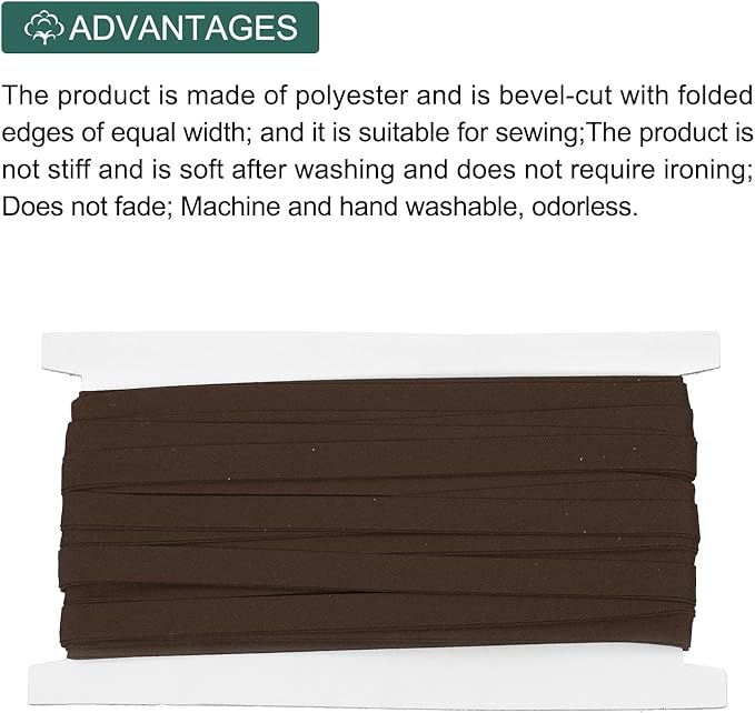 MECCANIXITY 2/5 Inch Double Fold Bias Tape Cotton Continuous Bulk Bias Tape for Sewing,Seaming Quilting Hemming Binding Crafts (Brown 12 Yards)
