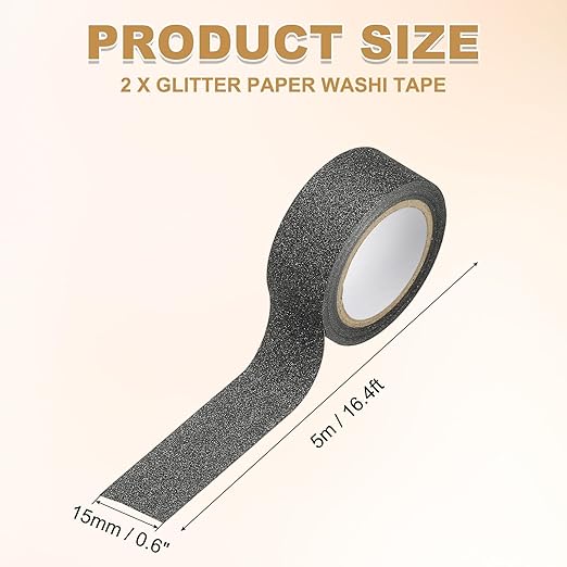 PATIKIL 2Roll Glitter Paper Washi Tape, Glitter Film Decorative Tape for DIY, Black