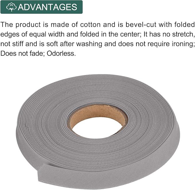 MECCANIXITY 1/2 Inch Double Fold Bias Tape Polyester Continuous Bulk Bias Tape for Sewing,Seaming Quilting Hemming Binding Crafts (Gray 10 Yards)