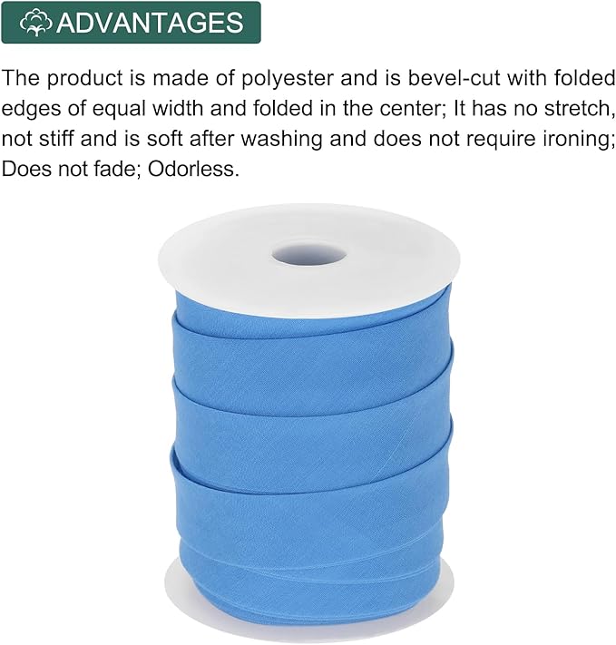 MECCANIXITY 1 Inch Double Fold Bias Tape Polyester Continuous Bulk Bias Tape for Sewing,Seaming Quilting Hemming Binding Crafts (Blue 25 Yards)