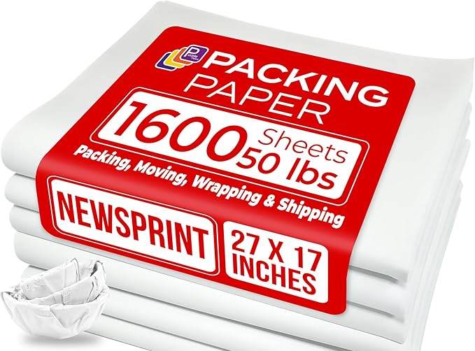 Purple Papers White Bulk Packing Paper | 1600 sheets | 27" x 17" | 50 lbs | Sheets for Moving - Newsprint Paper - Must Have in Your Moving Supplies | Newsprint Papers | Packaging Paper