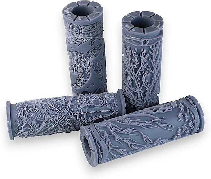 Tidepool Collection Clay Texture Rollers 4-Pack (4") - Ocean Set #01 - Embossing Pattern Rollers for Polymer & Ceramic Clay, Pottery & Crafts