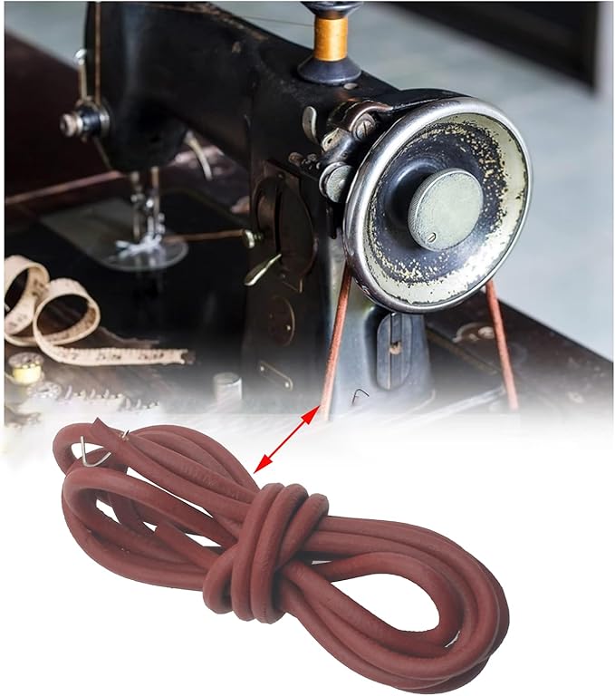 FDXGYH 2 Pcs Treadle Sewing Machine Belt Brown Leather Sewing Machine Belt Cow Leather Belt Antique Treadle Parts with Hook for Universal Pedal Sewing Machines