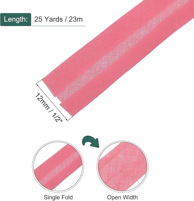 MECCANIXITY 1/2 Inch Single Fold Bias Tape Polyester Continuous Bulk Bias Tape for Sewing, Seaming Quilting Hemming Binding Crafts (Bright Red 25 Yards)