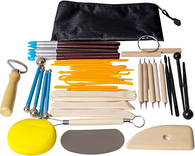 Air Dry Clay 10 LBs (Grey) + 42 Pcs Pottery Tools Set - Non-Toxic Organic Clay for Hand Modeling, Sculpting & Throwing, Easy to Use for Art Classes, Ceramics Workshops (Grey)