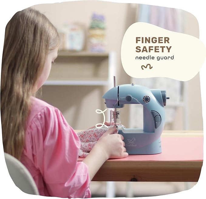 CraftBud Mini Sewing Machine for Beginners, Dual Speed Small Portable Sewing Machine for Kids and Adults with Extension Table, 48 Piece Gift Set Includes, Pedal, Projects Book, Light and More, Blue