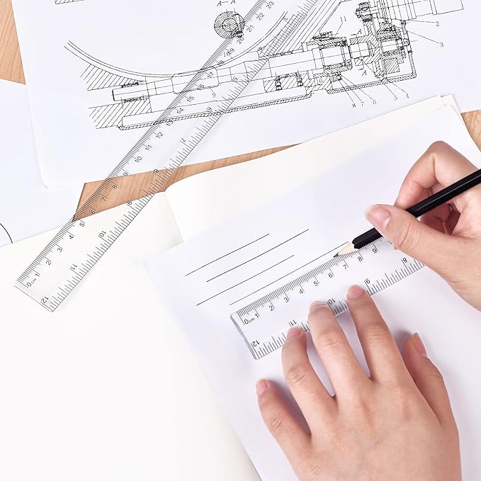 Clear Plastic Ruler 12 Inch Straight Rulers, Shatterproof Ruler with Inches and Centimeters for School Classroom, Home, or Office (2pcs)