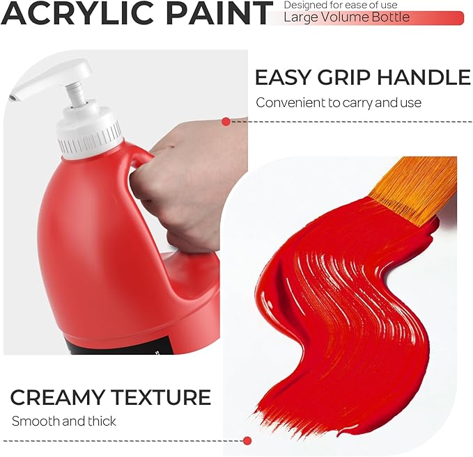 Nicpro Red Large Acrylic Paint Set (69 oz, 2040 ml) Rich Art Painting Supplies Non Toxic for Multi Surface, Canvas, Wood, Leather, Fabric Stone Craft, for Adult Beginners & Artists with Pump