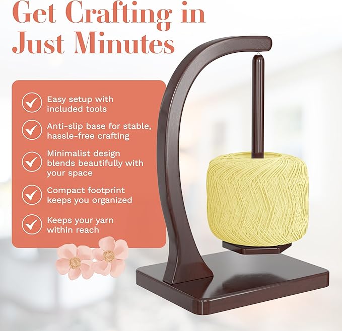 ClarArti - Magnetic Yarn Ball Holder, Wooden Yarn Holder for Knitting & Crocheting, Rotating Yarn Spinner for DIY Crafts, Pendulum Dispenser with Large Storage, Crochet Gift for Knitting Lovers