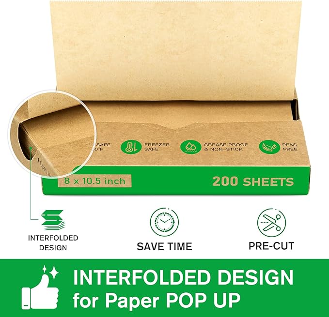 EcoDispose Precut POP UP Deli Paper Sheet Pack of 200, Interfolded Heavy Paper for Food Wrap and Serving (8" x 10-1/2", Kraft）