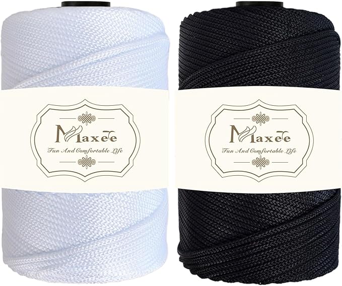 Maxee Premium Polyester Macrame Cord 3 mm × 218 yd (2 Pack),3mm 100% Polypropylene Macrame Cord,Ideal for Crochet, Wall Hangers, Bags, Rugs & DIY Crafts