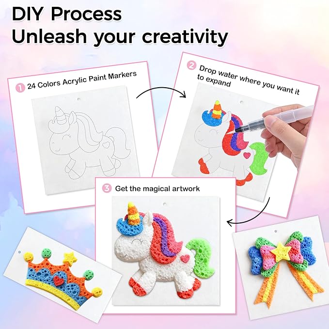 YUANNA 95 Pcs Magic Foam Texture Painting Kit, 3D Magic Puffy Paint Kits with 24 Acrylic Paint Markers & 45 Pcs Foam Texture Paper...DIY Bubble Drawing Art Supplies