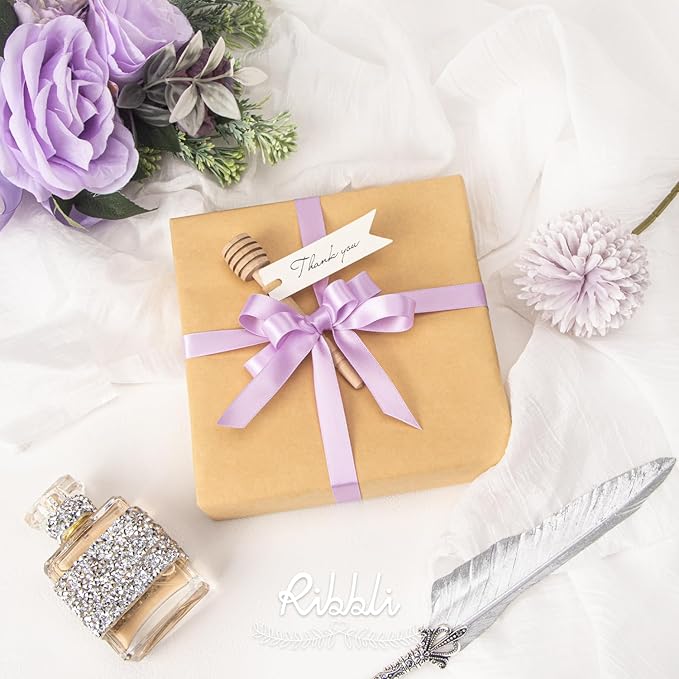Ribbli Lavender Satin Ribbon Double Faced Satin 1/2 inch x Continuous 50 Yards-Light Orchid Purple Ribbon for Gift Wrapping Crafts Wedding Decoration Bows Bouquet Floral Arrangement
