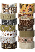 Coffee Themed Washi Tape Set, 14 Rolls Vintage Crafts Tape, Art Decorative Tape for Scrapbooking Supplies, Junk Journal, Bullet Journaling, Vision Board Supplies