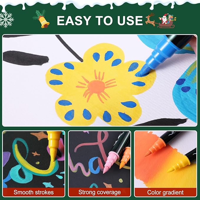 80 Colors Acrylic Paint Markers - Waterproof Dual Tip Acrylic Paint Pens with Brush & Fine Tip Professional Marker Set Scrapbook Markers for Paper Rock Wood Fabric Glass Ceramic and DIY Crafts