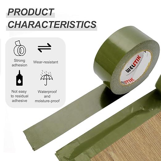 WELSTIK Professional Grade Army Green Tape Duct Tape, Waterproof Duct Cloth Fabric,Duct Tape for Photographers,Repairs, DIY, Crafts, Indoor Outdoor Use,2 Inch X 45 Yards, Olive Green