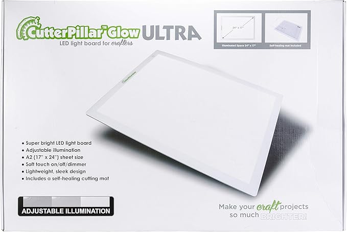 Cutterpillar Glow Ultra LED Light Board - Light Box Tracing Pad w/Non-Slip Translucent Self-Healing Cutting Mat, 3 Levels of Light, 12v, AC Powered, 26"x19" - Perfect for Quilters & Crafters