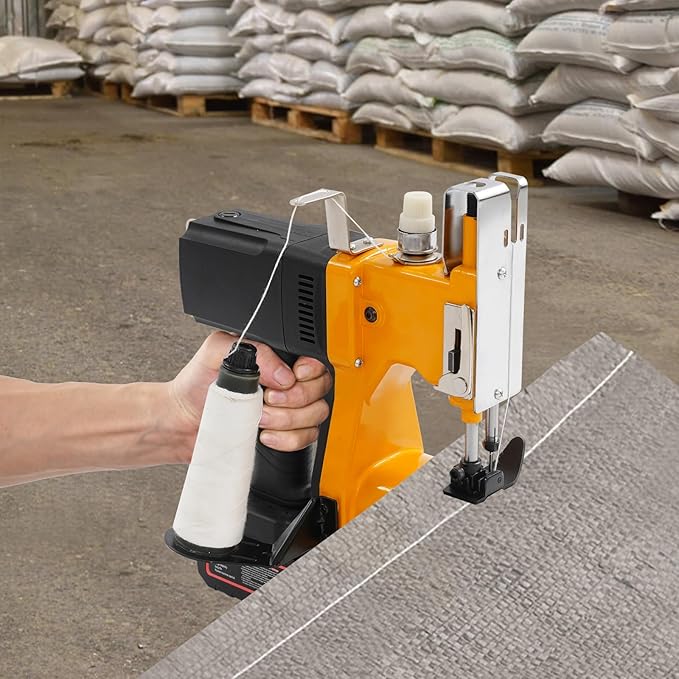 Electric Bag Sewing Machine,Industrial Bag Closing Machine w/Charger,High Speed Portable Electric Bag Stitching Closer Wireless Sack Seal Sewing Machine Kit for Sack Woven Kraft Paper (Yellow)