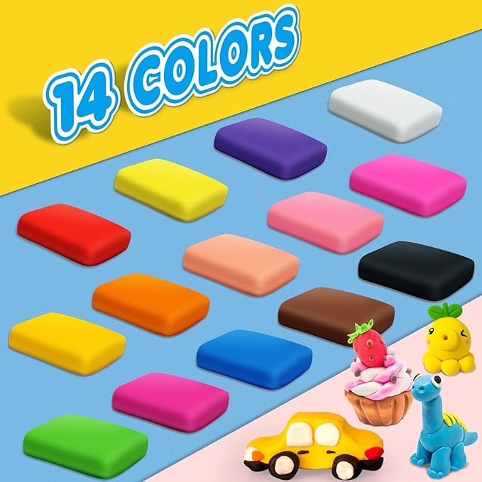Magic Clay - Air Dry Clay 14 Colors, Modeling Clay for Kids with Tools, Soft & Ultra Light, Toys Gifts for Age 3 4 5 6 7 8+ Years Old Boys Girls Kids