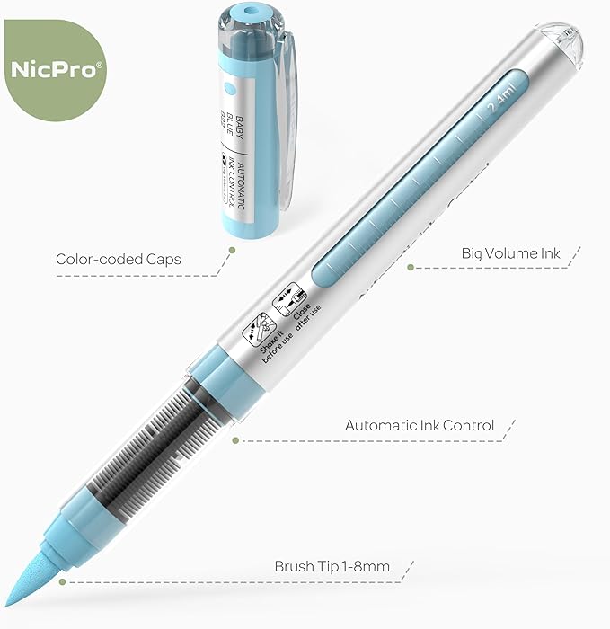 Nicpro 24 Colors Acrylic Paint Markers Brush Tip, Water-Based No-Bleed Paint Markers with Automatic Ink Control, Waterproof Acrylic Paint Pens for DIY Art & Crafts - Rock, Wood, Glass, Ceramic, Fabric