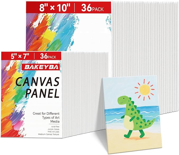 Small Canvas for Painting 72 Pack 5x7, 8x10 Inch, 36 of Each, Canvas Boards for Kids,100% Cotton Primed Non Toxic for Acrylic Watercolor Paint
