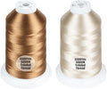 Simthread 2-Pack Trilobal Polyester Thread – 5000M (5500yds) No.40 Tangle-Free, Built-in Thread Lock Spool – Compatible with Brother, Singer, Janome & More,LightBrown323+Beige843