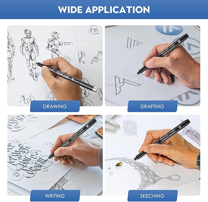 YISAN Micro Black Drawing Pens Art Fineliner Ink Pens,Set of 12 Technical Drawing pen,Manga Markers for Sketching Technical,70337