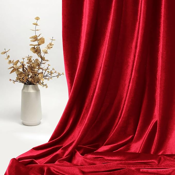 KKJIAF Red Stretch Velvet Fabric 60 Inch Wide, 2 Yard Soft Stretchy Fabric for Sewing Clothes, Apparel, Costume, Crafts - 90% Polyester 10% Spandex