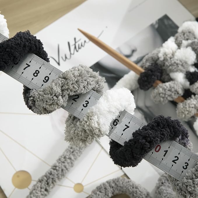HOMBYS 8 Pack Giant Chunky Yarn for Crocheting/Hand Knitting, Super Bulky Large Soft Fluffy Tie Dye Plush Fuzzy Mixed Color Thick Chenille Yarn (Black, White, Grey)