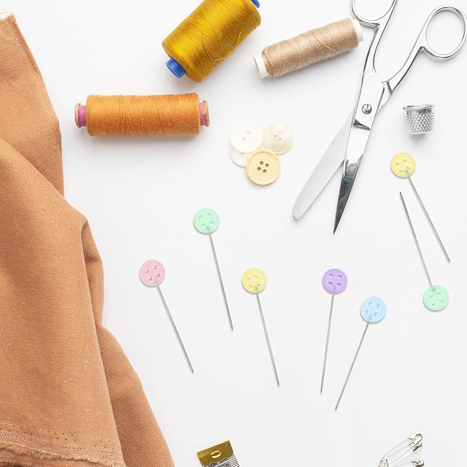 200pcs Colored Sewing Pins for Fabric Flat Head Straight Pins with Storage Box Quilting Pins Fixed Sewing Marker Needle for Dressmaker,Sewing Project,Jewelry Making, DIY Craft (Button)