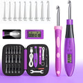Light Up Crochet Hook Set with Stitch Counter,Crochet Kit with 18 Different Size Interchangeable Crochet Needle,Ergonomic with 2 Levels Led and Digital Stitch Counter for Crocheting and Knitting