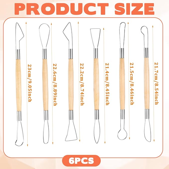6 Pcs Clay Sculpting Tools Double-Sided Pottery Trimming Tool Wooden Handle Clay Carving Tools Pottery Trimming Tool Wire Loop Sculpture Set for Ceramic Carving
