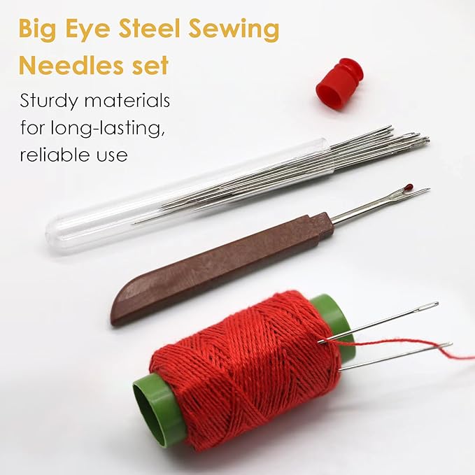 Sewing Tool Set, 37Pcs Big Eye Steel Sewing Needle Kit, Threader and Needle Repair Kit Stainless Steel Needles for Hand Sewing