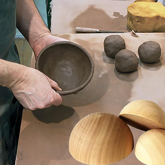 Wooden Pottery Clay Molds Set, Pottery Tools with Handle for Ceramic Top Forms DIY Bowls Plate Dish Slump Press Art Making, Small (3.5'' 4.5'' 5.5'' 6.5'')