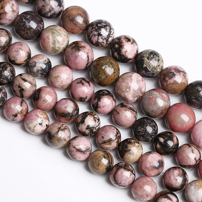 10MM 36PCS Natural Stone Black Stripe Rhodochrosite Gemstone Beads for Jewelry Making DIY Bracelet Necklace Semi Precious Crystal Beads