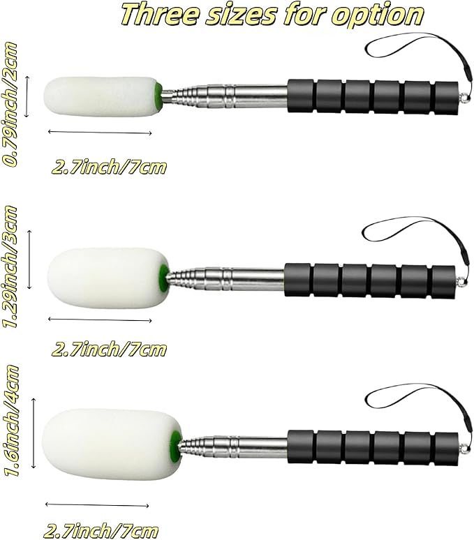 42" Sponge on a Stick for Pottery, 3 Detachable Sponge Heads, Telescoping Ceramic Tool for Removing Water & Shaping Tall/Narrow Vessels, Black Artist Pottery Tool (1 Stick)